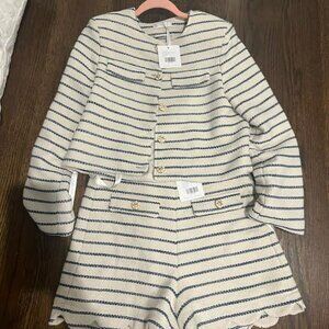 Blue & White Striped Short Suit Set - New w Tags